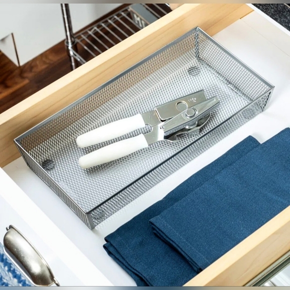 Silver Metal Mesh Drawer Organizer Tray- 2" H x 12" W x 6" D - Picture 1 of 5
